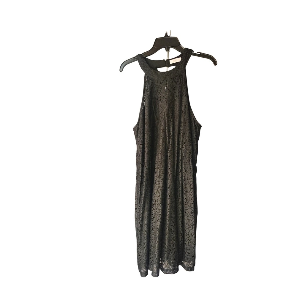 Candies Womens Black Lace Halter Dress Keyhole Strappy Back Mini Size XL